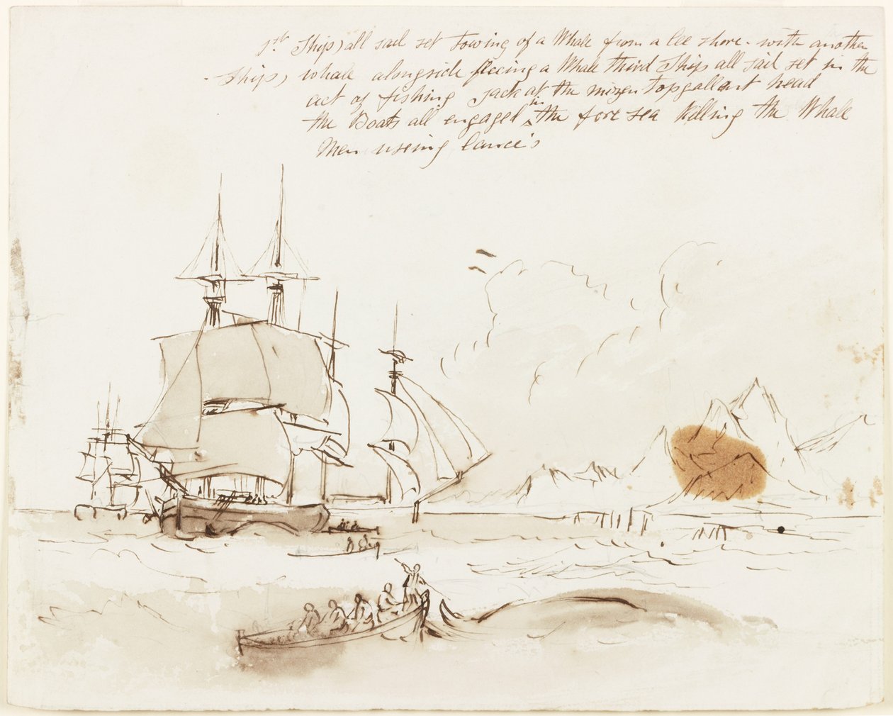 Studiuj na obrazek wielorybnictwa (pióro, atrament i ołówek na papierze) autorstwa John Wilson Carmichael