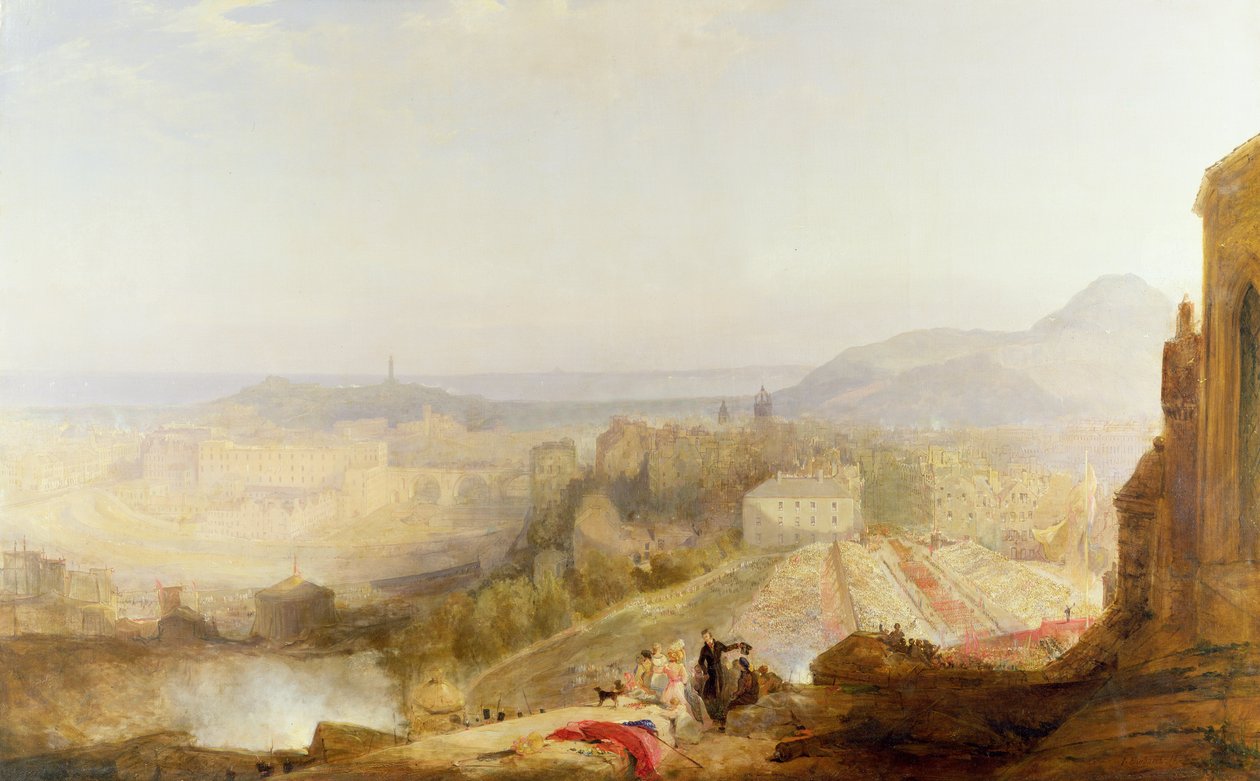 Przegląd wojskowy z okazji wizyty Jerzego IV w Edynburgu, 1823 r autorstwa John Wilson Ewbank