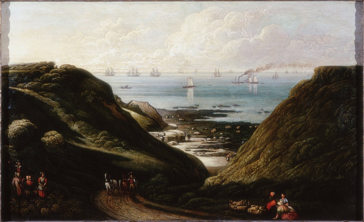 Scena wybrzeża (olej i ołówek na pokładzie) autorstwa John Wilson Ewbank