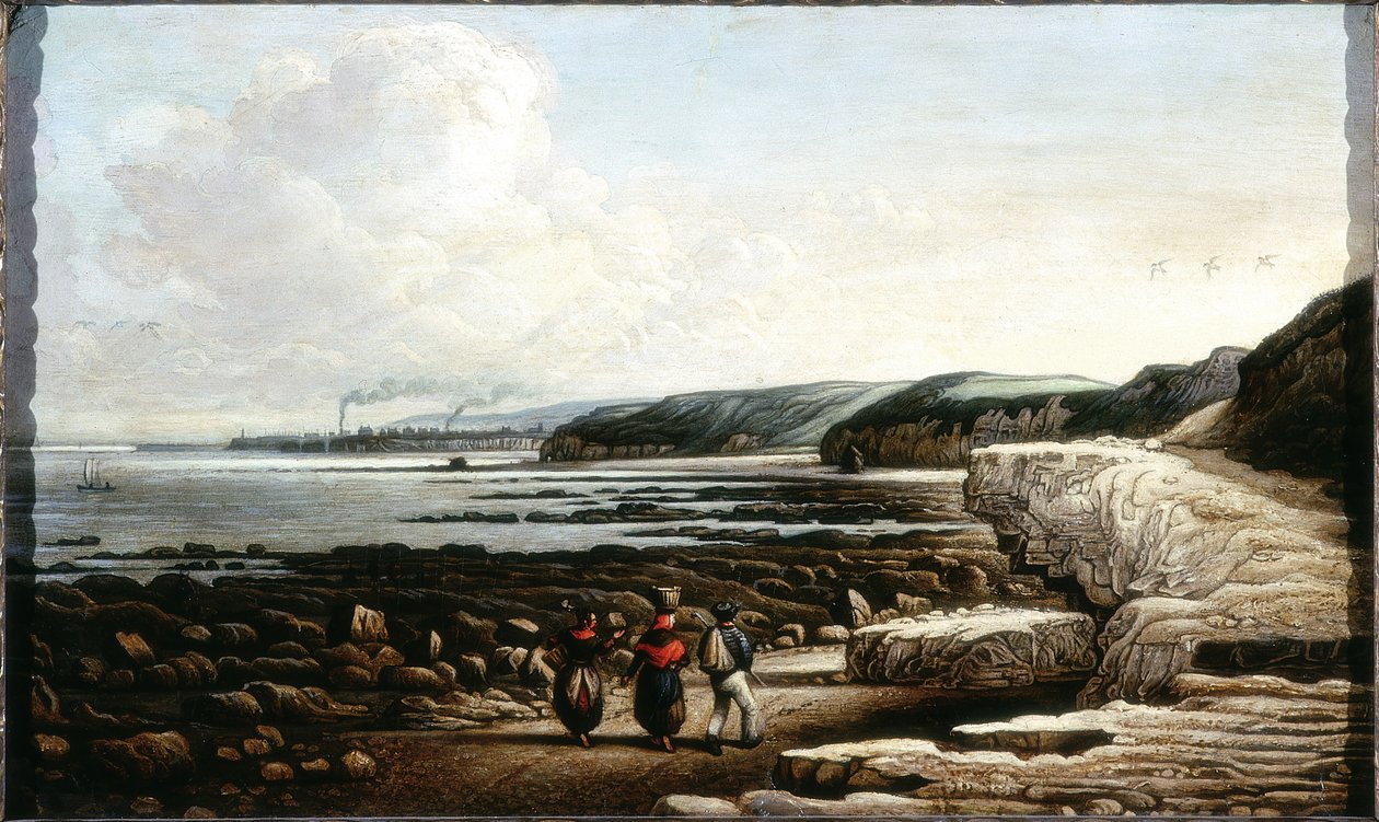 Scena na wybrzeżu, Cullercoats (olej i ołówek na kartonie) autorstwa John Wilson Ewbank