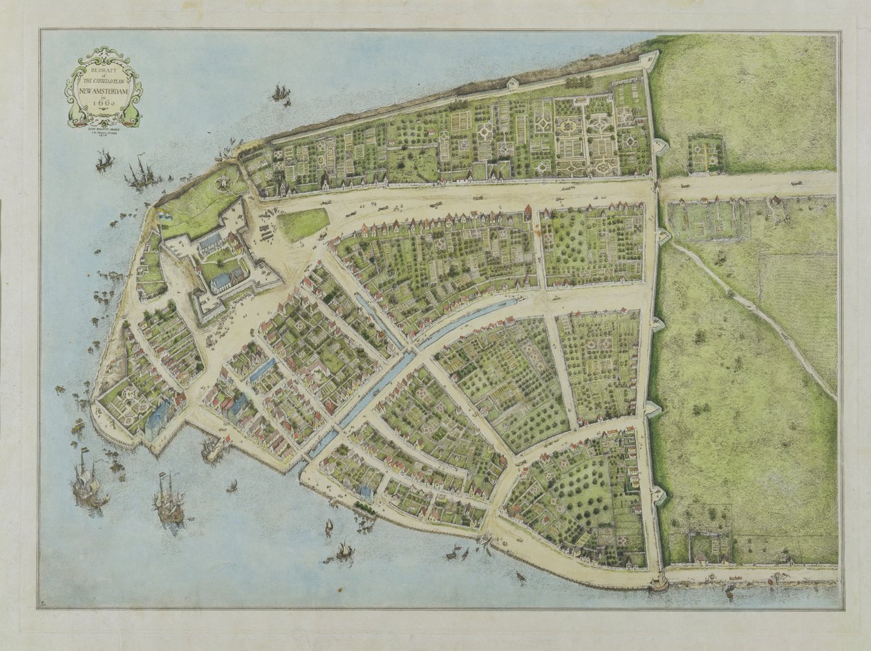 Przeredagowanie planu Castello, Nowy Amsterdam w 1660, 1916 autorstwa John Wolcott Adams