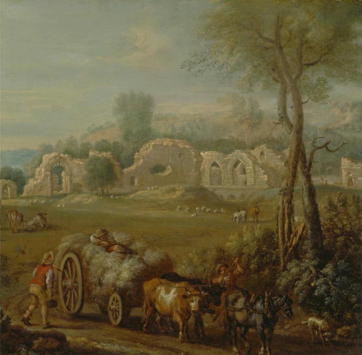 Haycart mijając zrujnowane opactwo autorstwa John Wootton