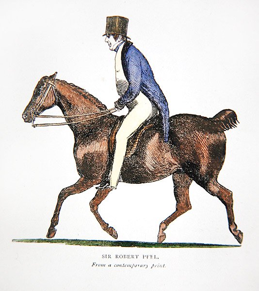Sir Robert Peel, ze współczesnego druku (kolor lito) autorstwa John  Doyle