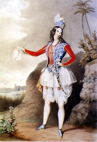 Louisa Fairbrother jako Abdallah w ekstrawagancji „Czterdziestu złodziei” autorstwa John (after) Brandard