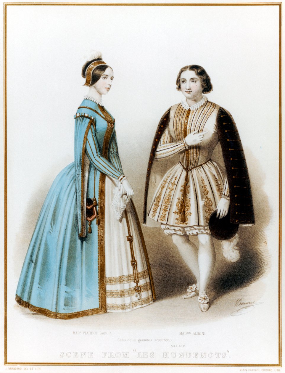 Pauline Viardot-Garcia , francuska mezzosopran i kompozytorka pochodzenia hiszpańskiego i Marietta Alboni , włoski kontralt, w akcie I, scena 9 Les Hugenotów Meyerbeera autorstwa John (after) Brandard
