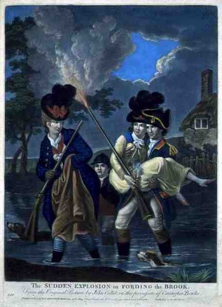 Nagła eksplozja w Fording the Brook, wyd. Carington Bowles (fl.1744-93) (grawerunek mezzotinta) autorstwa John (after) Collet