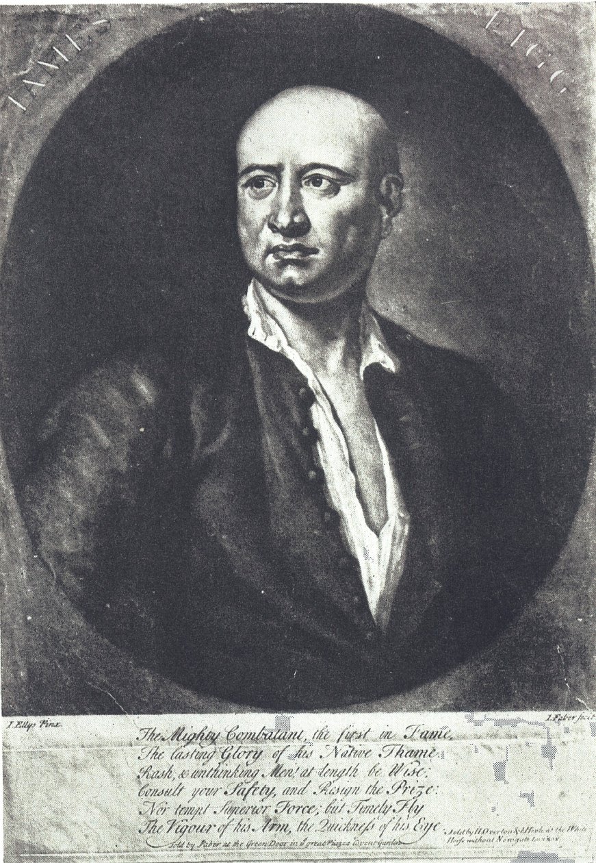 James Figg, pierwszy angielski mistrz boksu na gołe pięści, zmarł w 1734 r. (Grawerowanie) autorstwa John (after) Ellys