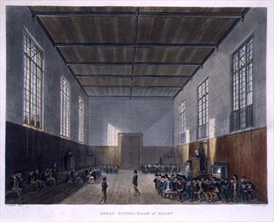 Wielka Sala Szkolna Rugby, z „Historii Szkoły Rugby”, część „Historii Kolegiów”, rycina Daniela Havella (1785-1826) wyd. przez R. Ackermanna autorstwa John (after) Gendall