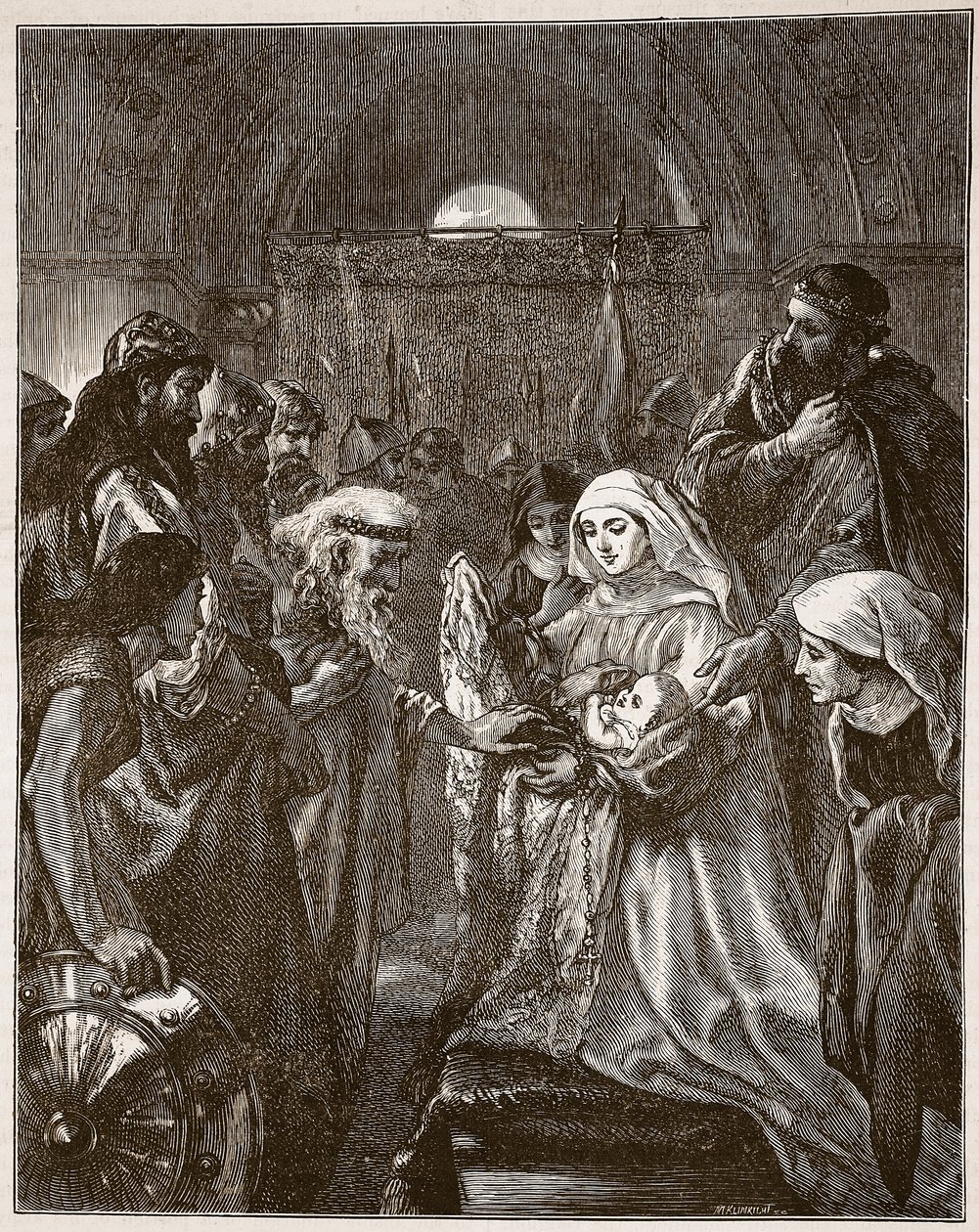 Edward przedstawiający swojego małego syna Walijczykom, ilustracja z „Ilustrowanej historii Anglii Cassella” (rycina) (zdjęcie w sepii) autorstwa John (after) Gilbert