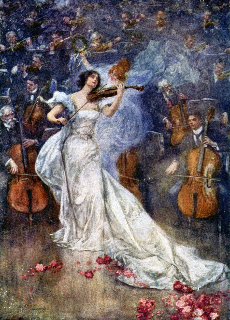 Muzyka. Koncert skrzypcowy. Ilustracja autorstwa Gulicha, Czechy, ok. 1900 r. (pocztówka) autorstwa John (after) Gulich