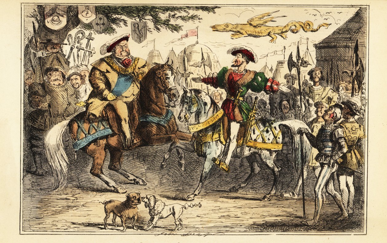 Henryk VIII z Anglii spotykający Franciszka I z Francji na koniu na Polu Złotego Płótna, 7 czerwca 1520 r autorstwa John (after) Leech