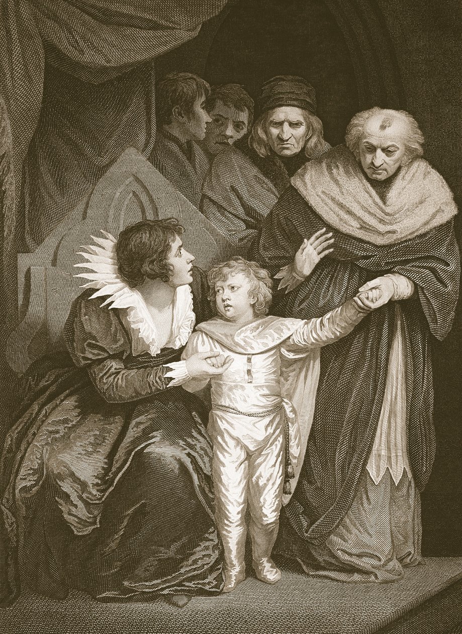 Duke of York, brat Edwarda V, zrezygnowany przez królową, rycina J. Fittler, ilustracja z „Historii Anglii” Davida Hume