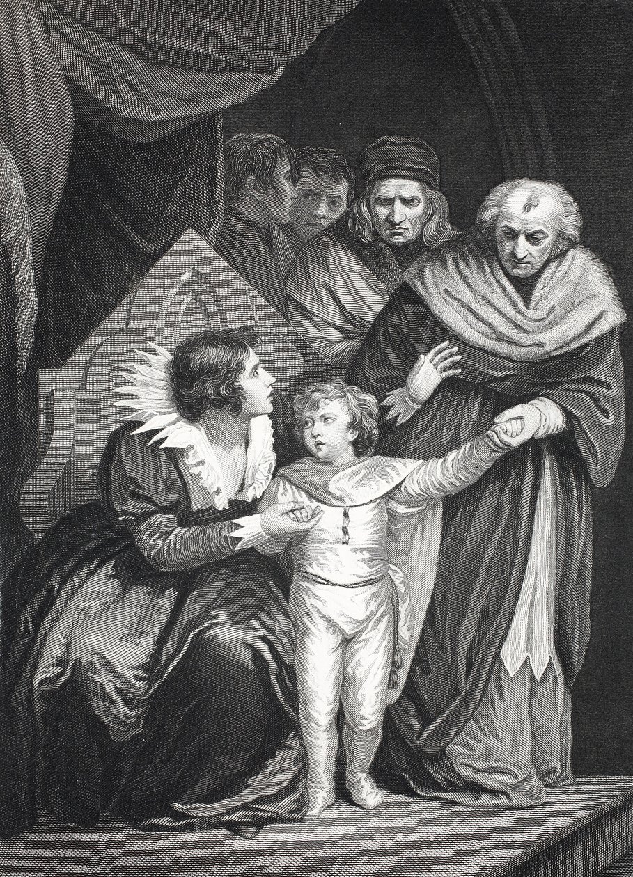 Elizabeth Woodville oddająca syna (lito) autorstwa John (after) Opie