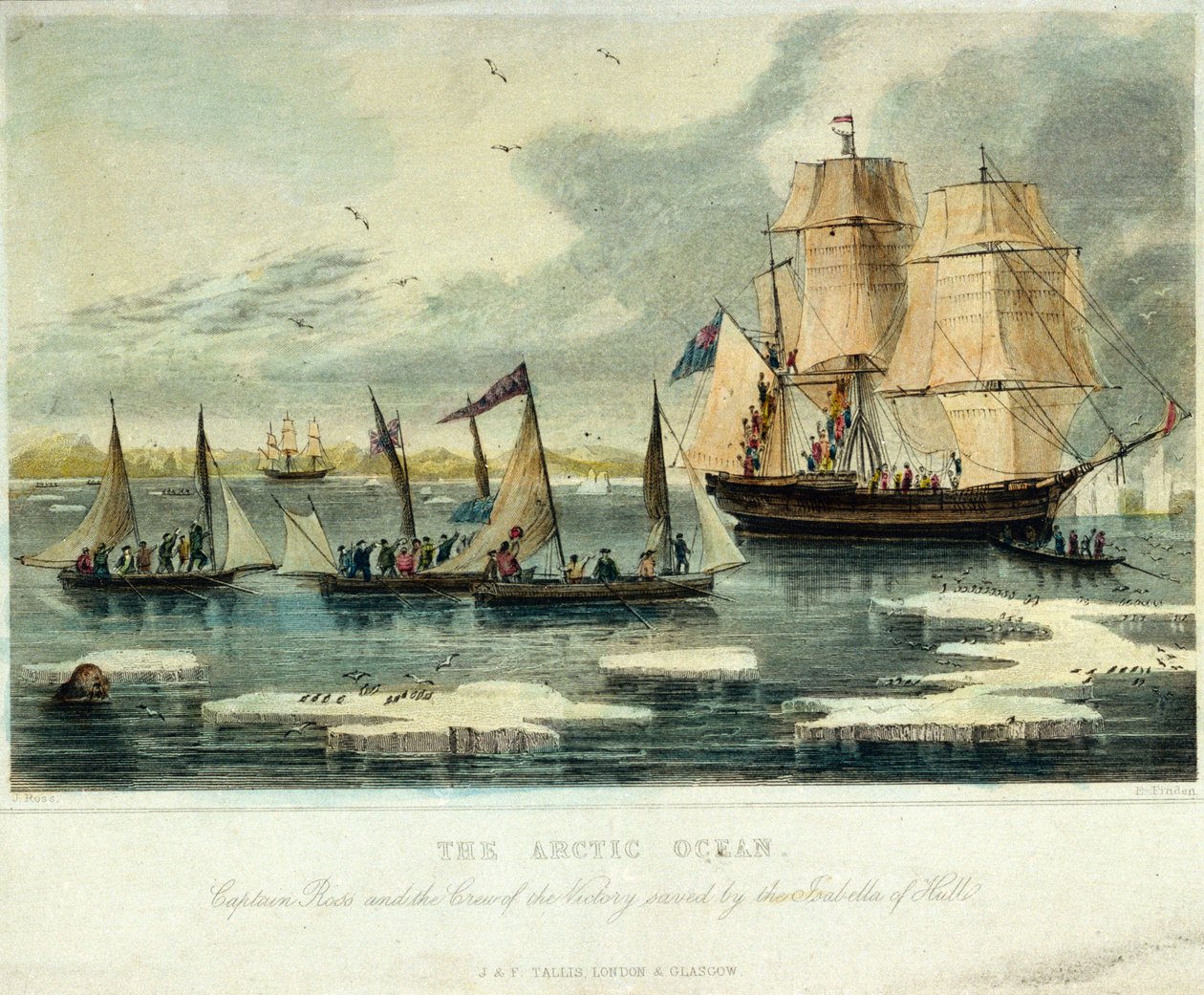 Arktyczny ocean Kapitan Ross i załoga "Victory" uratowani przez "Isabellę" z Hull autorstwa John (after) Ross