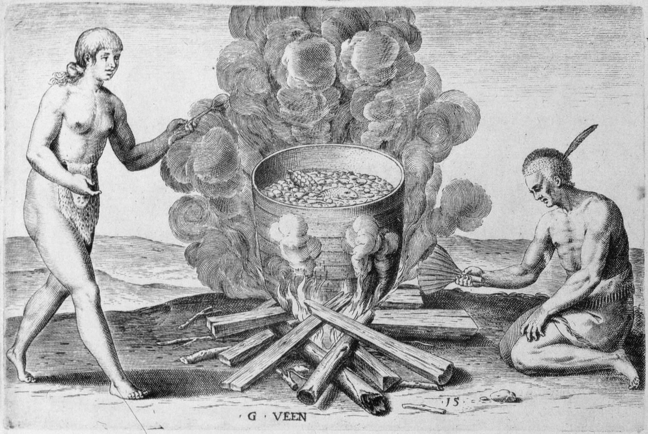 Gotowanie w garnku, rycina Gysbert van Veen (1562-1628) (rycina) autorstwa John (after) White