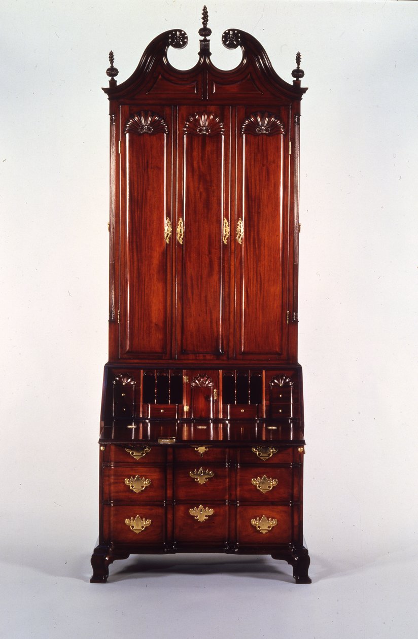 Biurko i regał Nicholas Brown Chippendale w formie bloku i skorupy, ok. 1760-70 (mahoń) autorstwa John (attr. to) Goddard