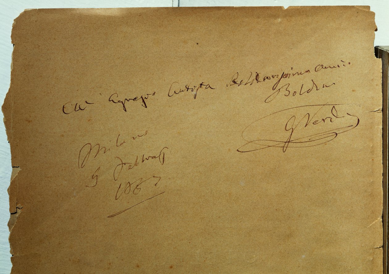 Dedykacja z autografem Giuseppe Verdiego (1813-1901) dla Giovanniego Boldiniego (1842-1931) autorstwa Walter Charles Mills