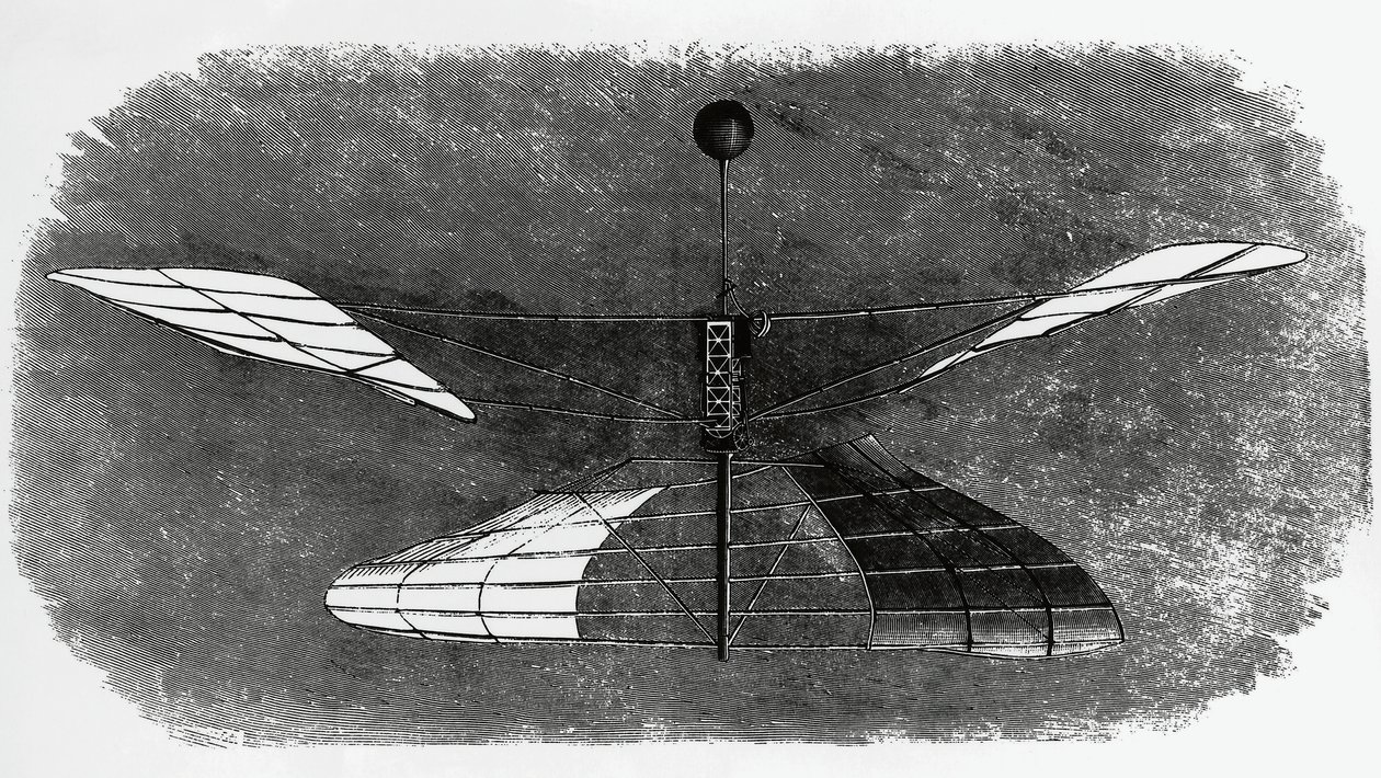 Helikopter Enrico Forlanini (1848-1930), rysunek tuszem, Włochy autorstwa Walter Charles Mills