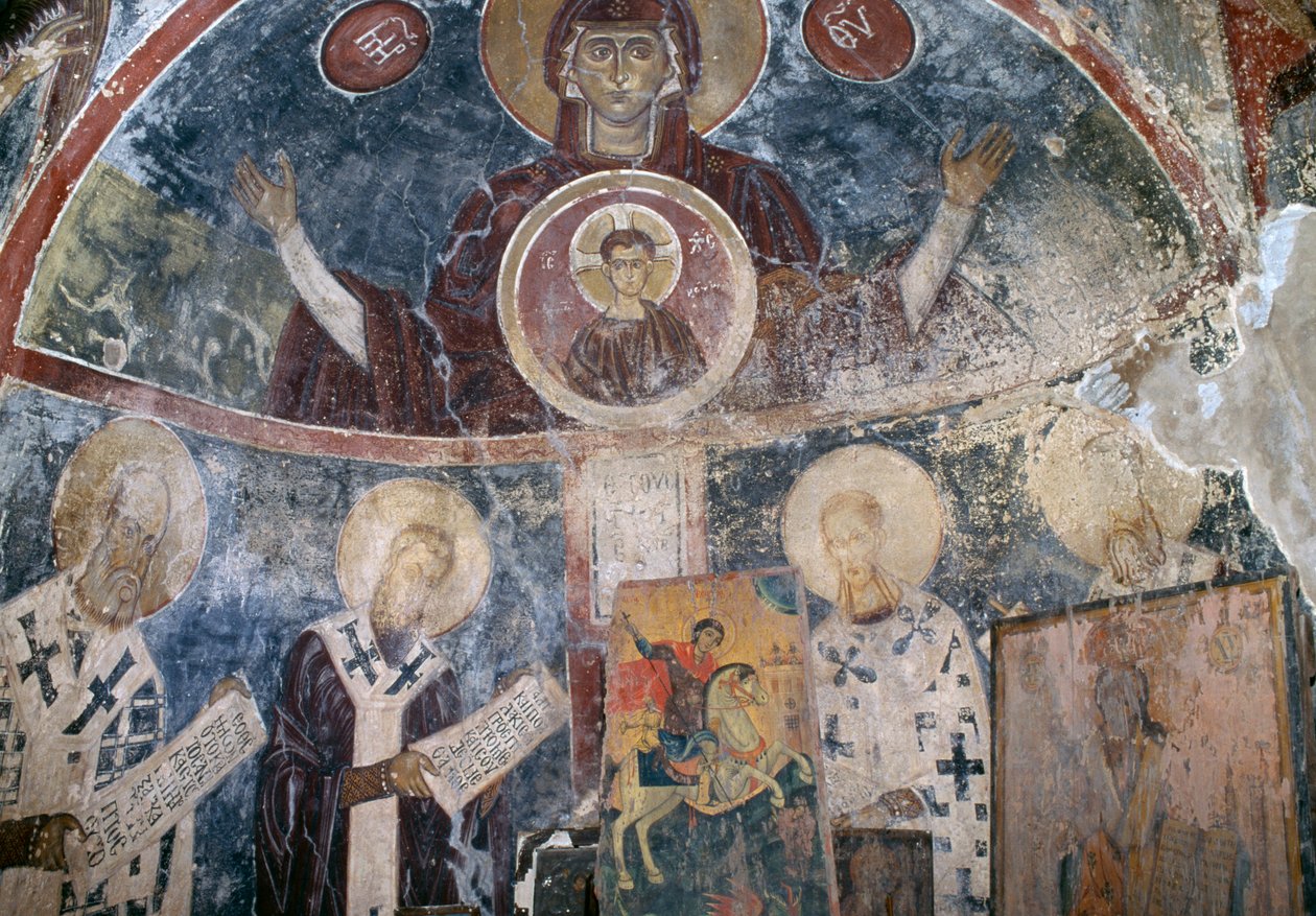 Freski w bizantyjskim kościele Agios Georgios, Vathi, Kreta, Grecja (zdjęcie) autorstwa Walter Charles Mills