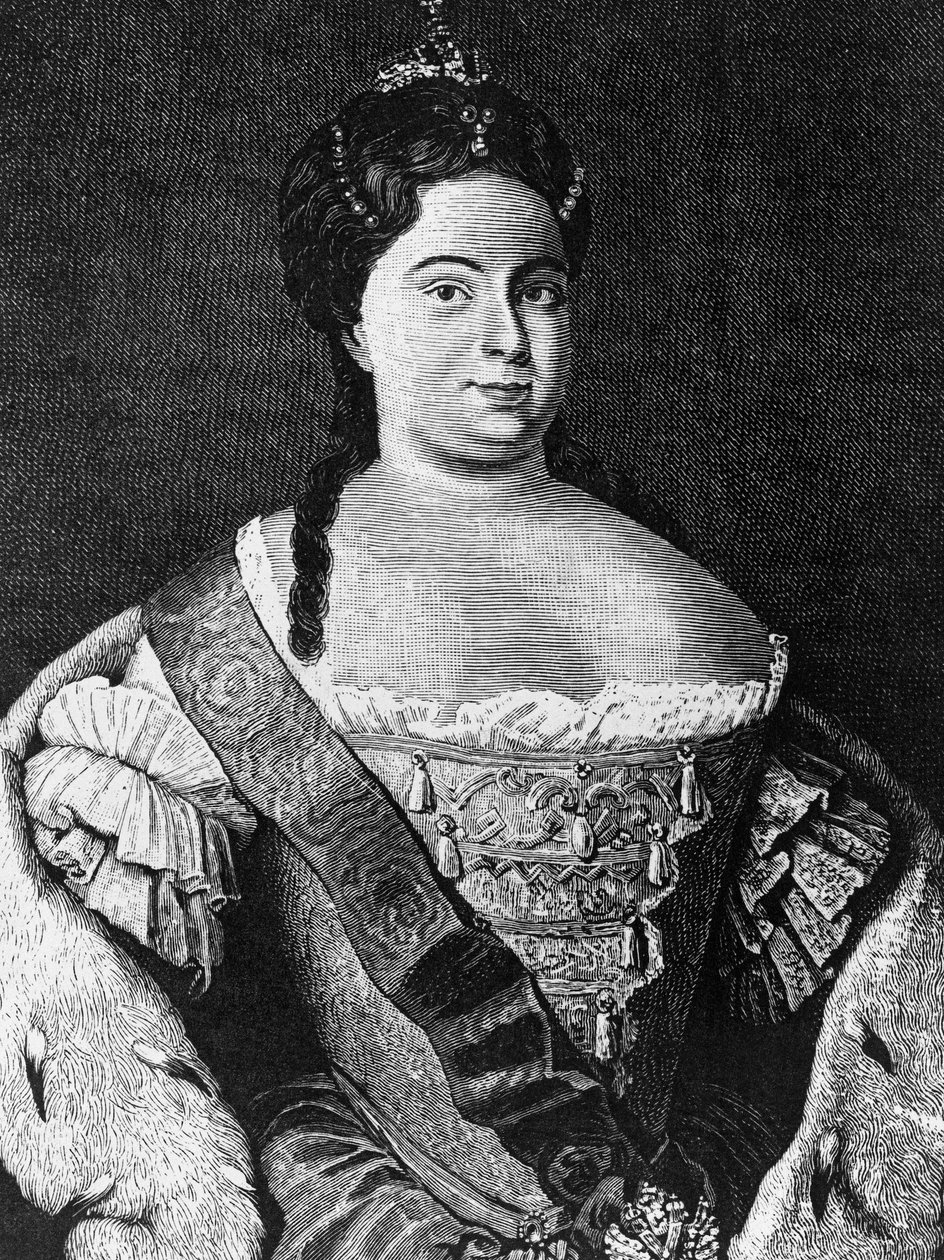 Portret Katarzyny I (1684-1727), drugiej żony Piotra Wielkiego i cesarzowej Rosji od 1725 do jej śmierci, grawerowanie autorstwa Walter Charles Mills