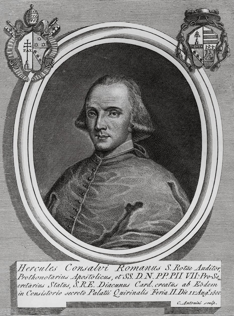 Portret Ercole Consalvi (1757-1824), włoskiego kardynała i polityka, rycina Carlo Antonini autorstwa Walter Charles Mills