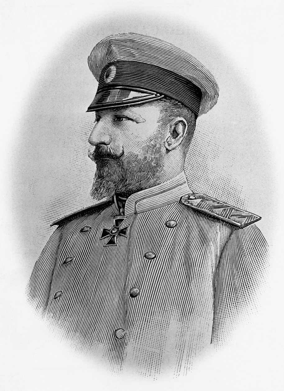 Portret Ferdynanda I (1861-1948), cara Bułgarii, rycina autorstwa Walter Charles Mills