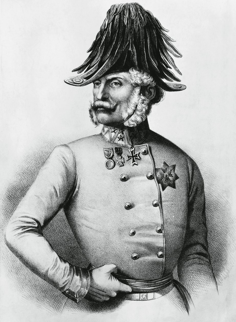 Portret Ferencza Gyulai (1798-1868), austro-węgierskiego generała i polityka, rycina autorstwa Walter Charles Mills