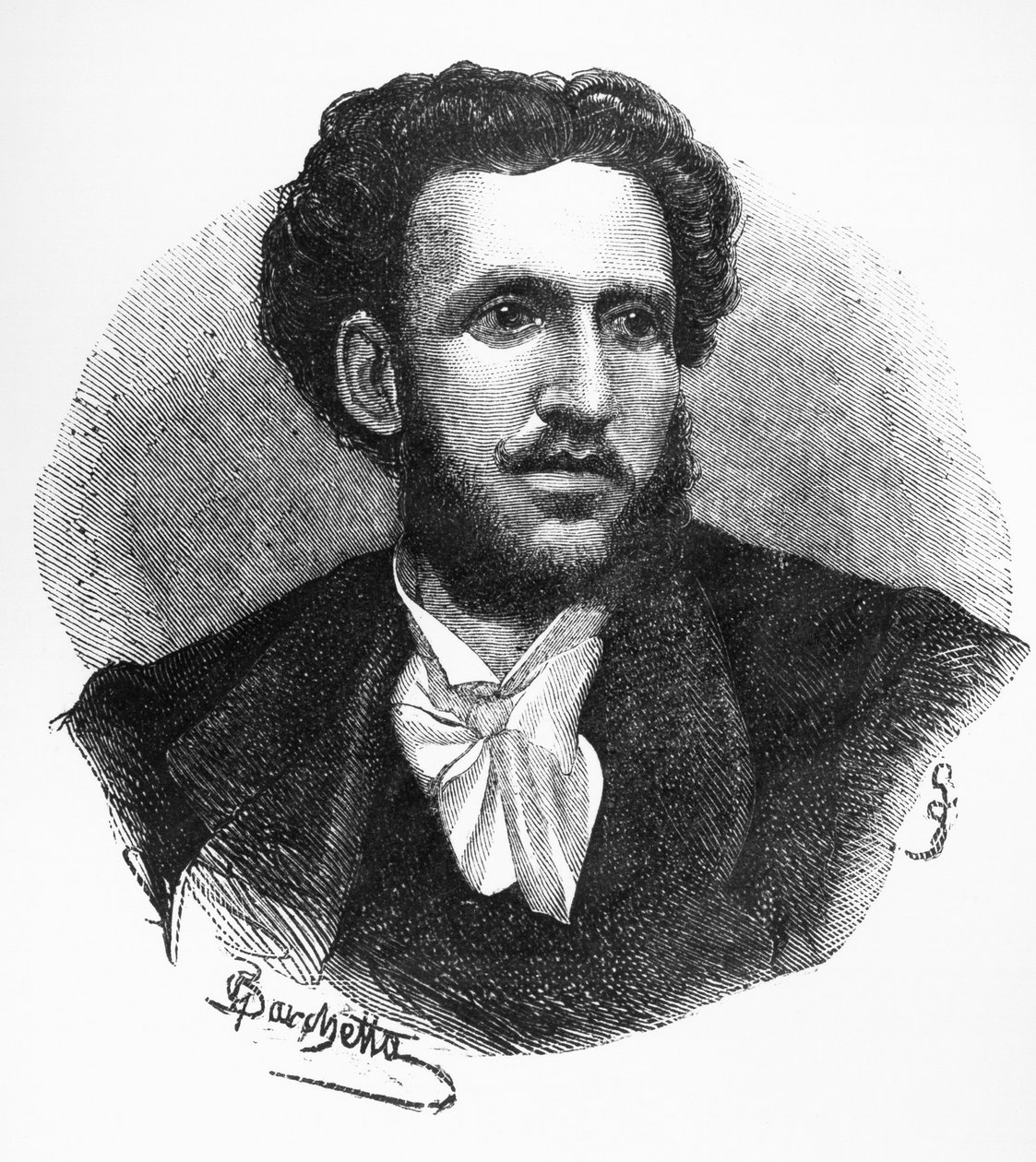 Portret Iginio Ugo Tarchetti (1839-1869), włoskiego pisarza, poety i dziennikarza, rycina autorstwa Walter Charles Mills
