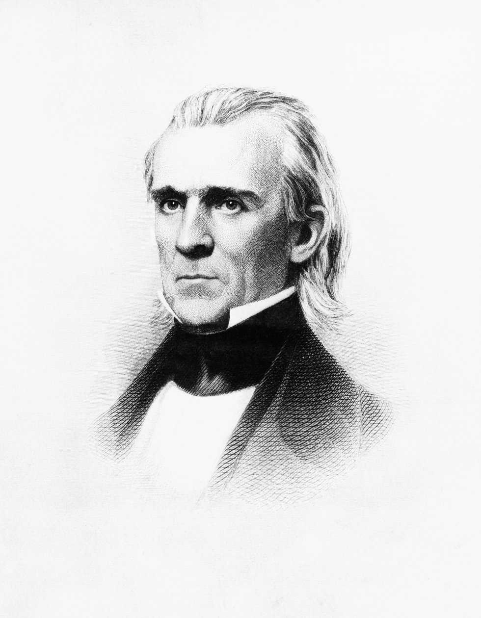 Portret Jamesa Knoxa Polka (1795-1849), amerykańskiego prawnika i polityka, który pełnił funkcję 11. prezydenta Stanów Zjednoczonych w latach 1845-1849, grawerowanie po dagerotypie autorstwa Mathew Brady (1822-1896) autorstwa Walter Charles Mills