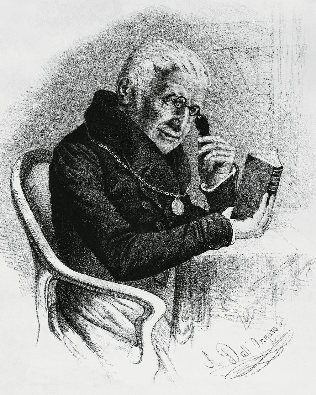 Portret Lorenzo Rondolini (1752-1844), włoskiego lekarza i pisarza, rysunek Antonio Dall