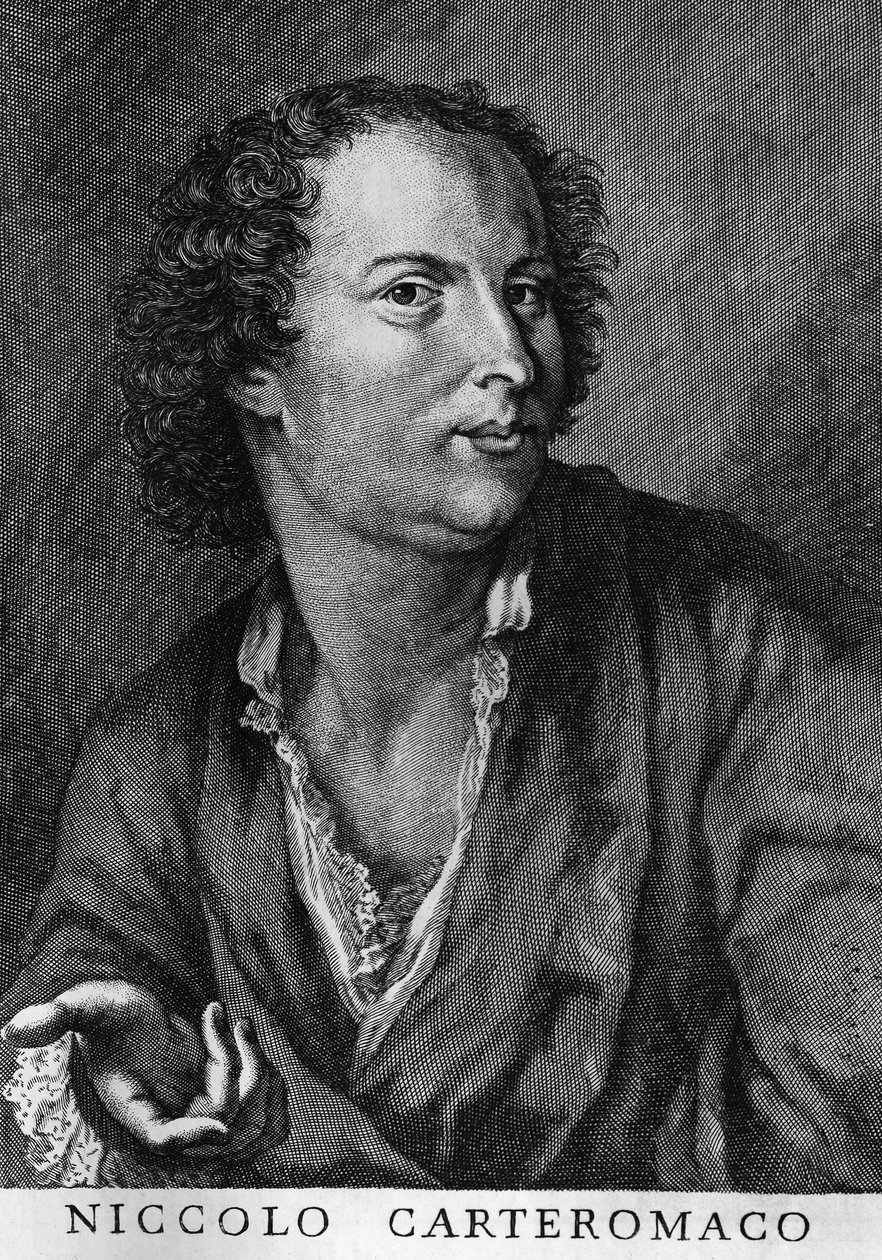 Portret Niccolo Forteguerri, znanego również jako Niccolo Carteromaco (1674-1735), włoskiego poety, rycina autorstwa Walter Charles Mills