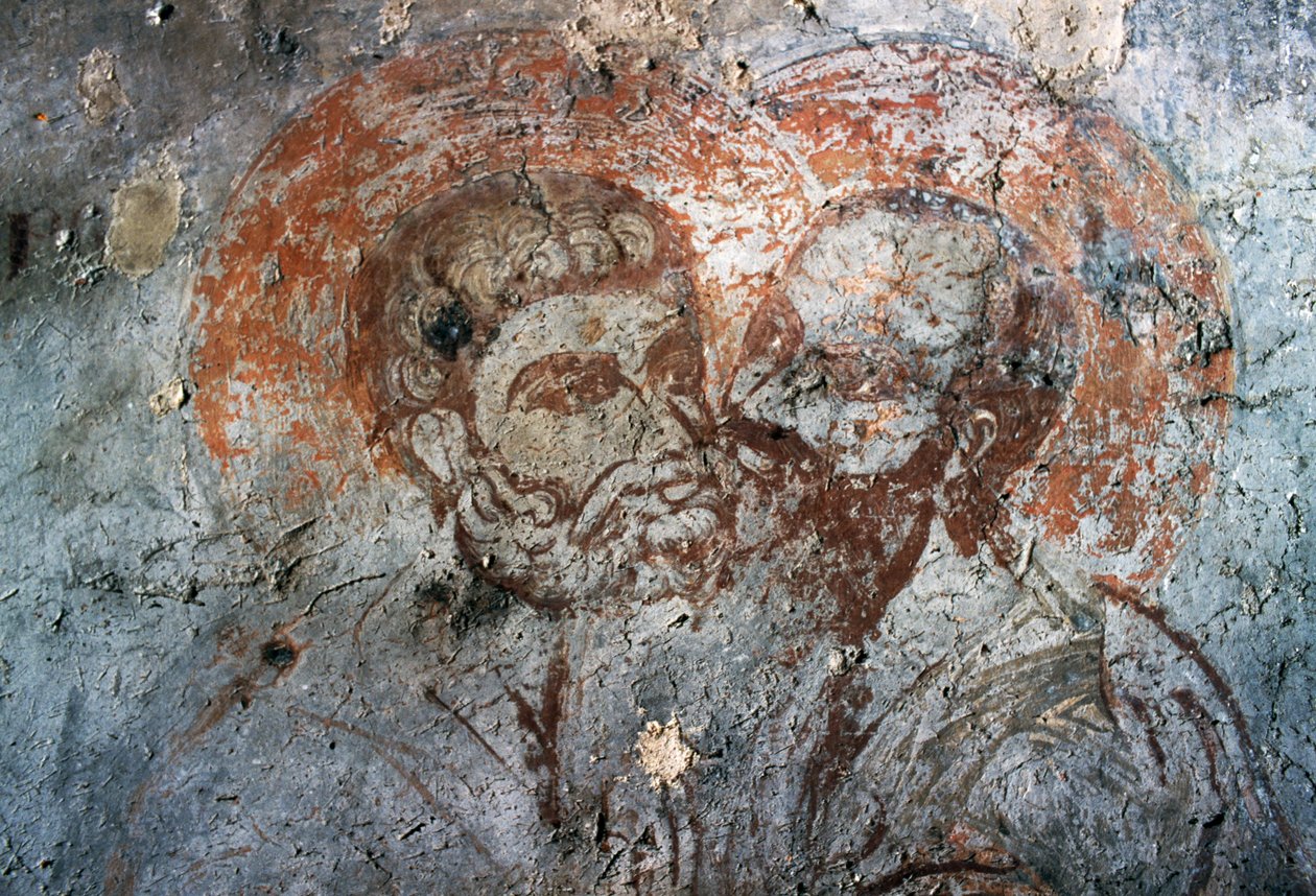 Święci Piotr i Paweł, fresk w kościele Agios Antonios, Avdou, Kreta, Grecja autorstwa Walter Charles Mills