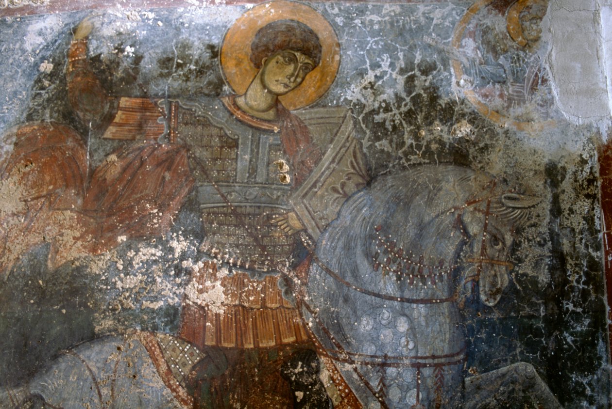 St George, fresk Ioannisa Pagomenosa w kościele Agios Georgios, Anidri, Kreta, Grecja autorstwa Walter Charles Mills