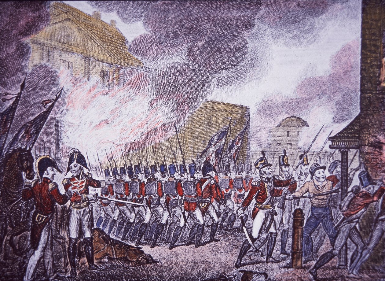 The Burning of Washington (kolorowy grawerunek) autorstwa Walter Charles Mills