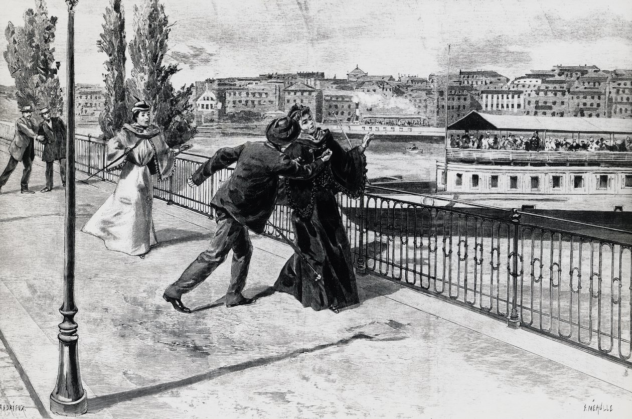 Zabójstwo Elżbiety, cesarzowej Austrii, dokonane przez anarchistę Luigiego Lucheniego, 10 września autorstwa Walter Charles Mills