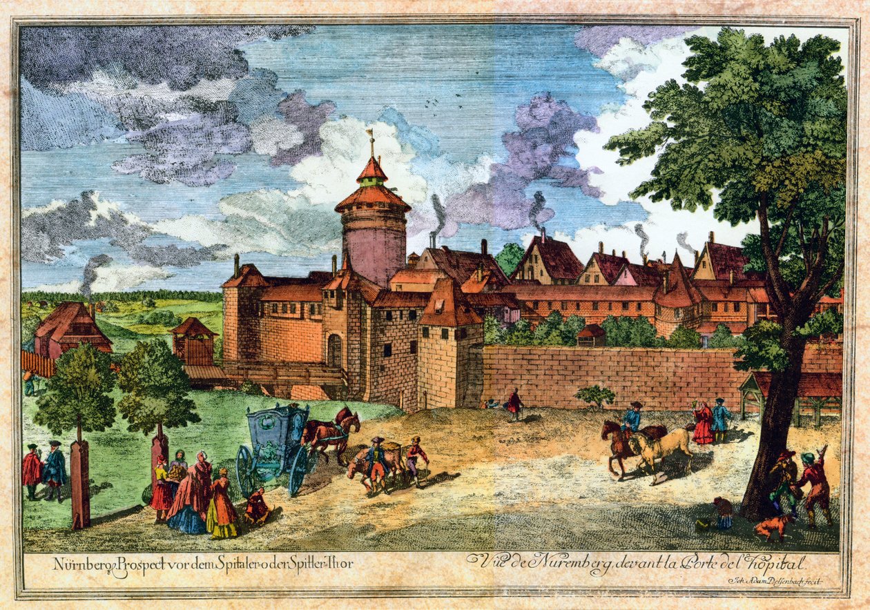 Brama szpitala, Norymberga, Niemcy, XVII lub XVIII wiek. autorstwa John Adam