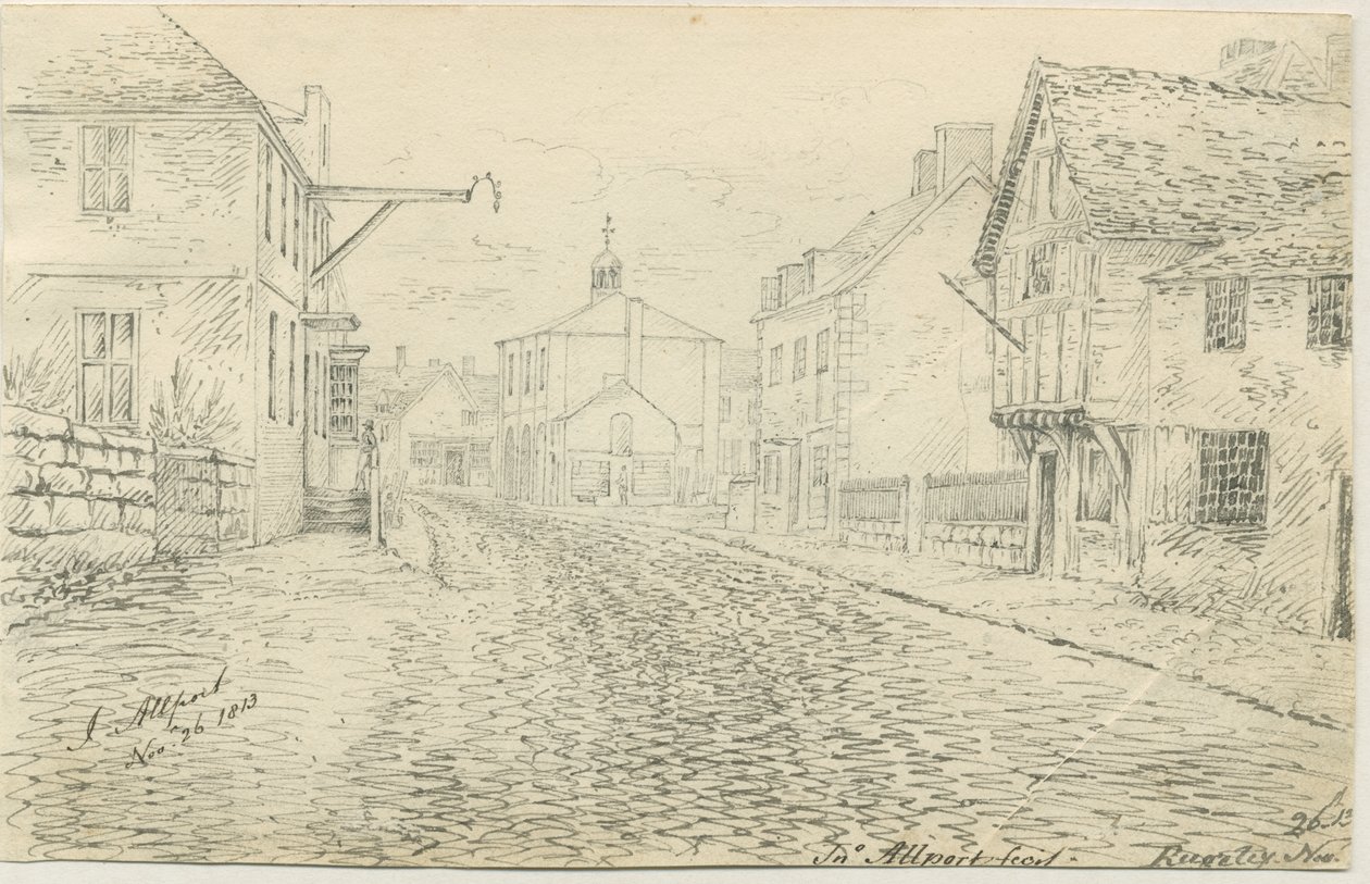 Rugeley Town: rysunek piórem i tuszem, 26 listopada 1813 autorstwa John Allport