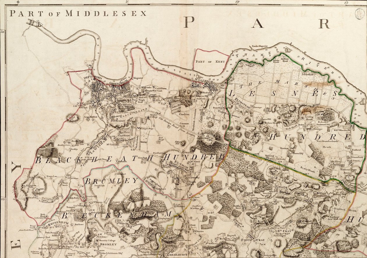 Mapa z Greenwich do Erith, Londyn autorstwa John Andrews