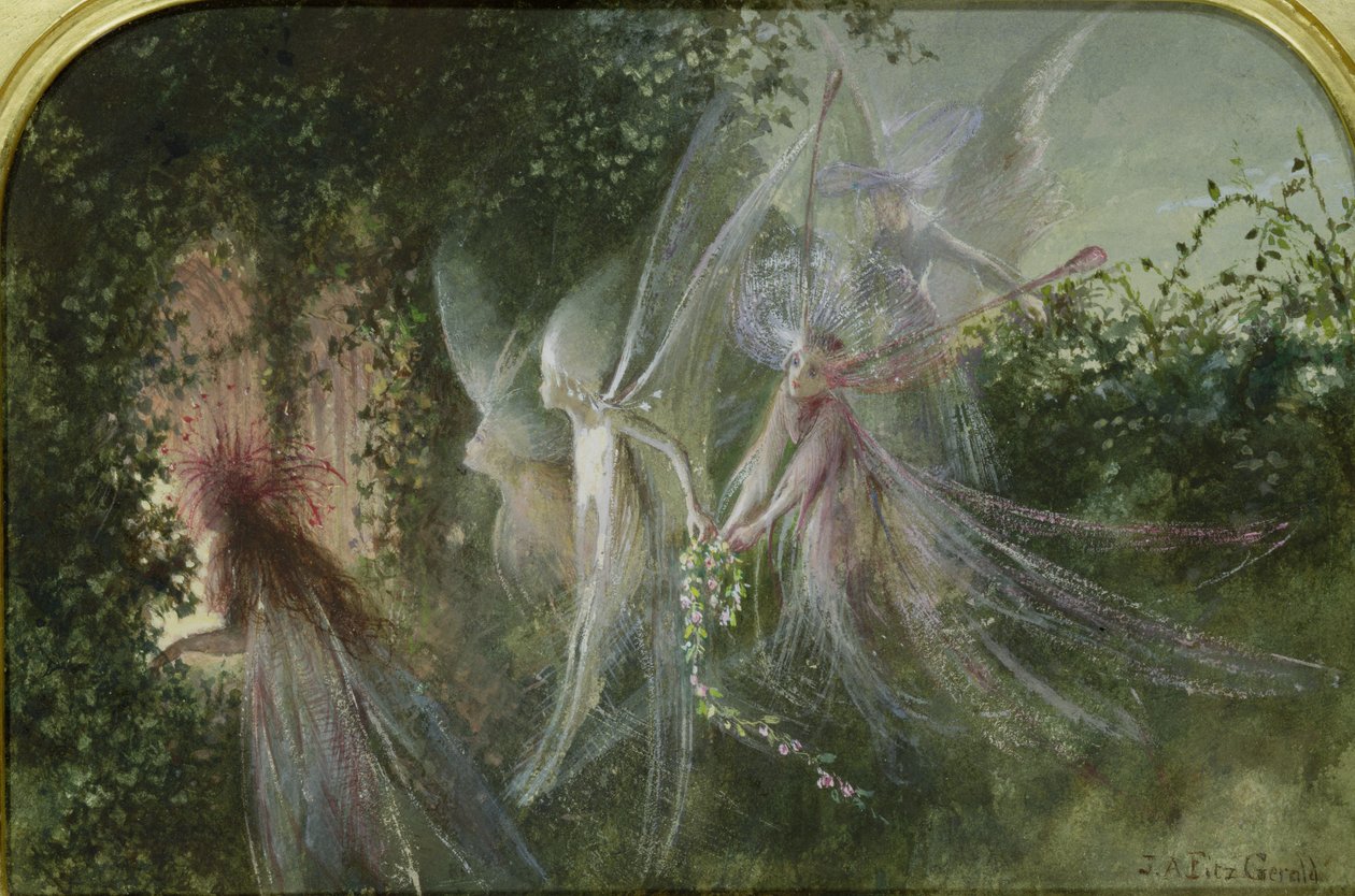 Wróżki w oknie, ok. 1864 (toaleta i gwasz) autorstwa John Anster Fitzgerald