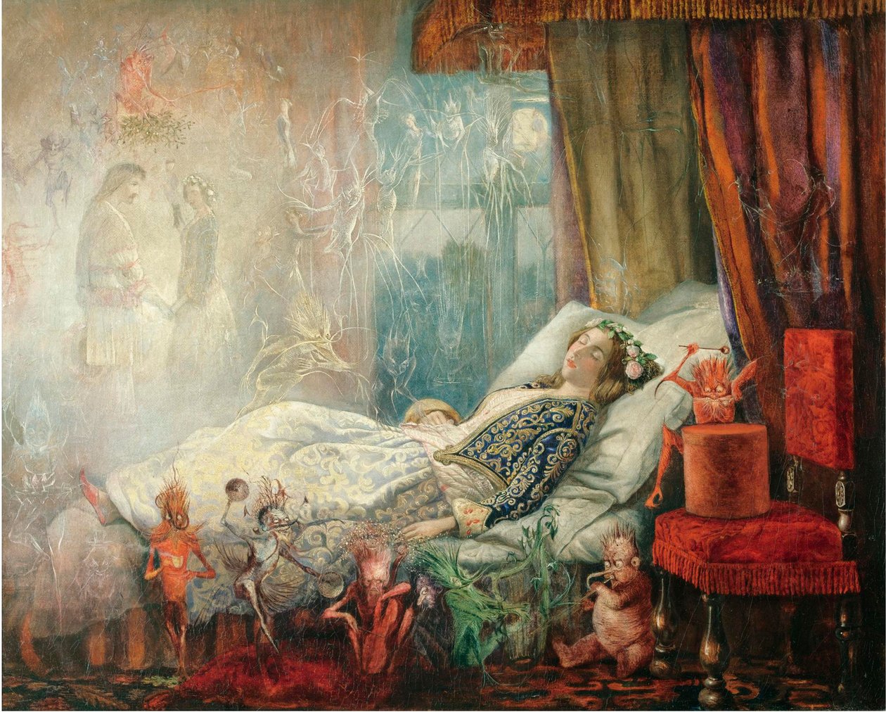 ""Le reve apres le bal masque"" (Sen po balu maskowym) Peinture de John Anster Fitzgerald (1832-1906), - Olej na płótnie, 35,5x44,5 - Kolekcja prywatna autorstwa John Anster Fitzgerald