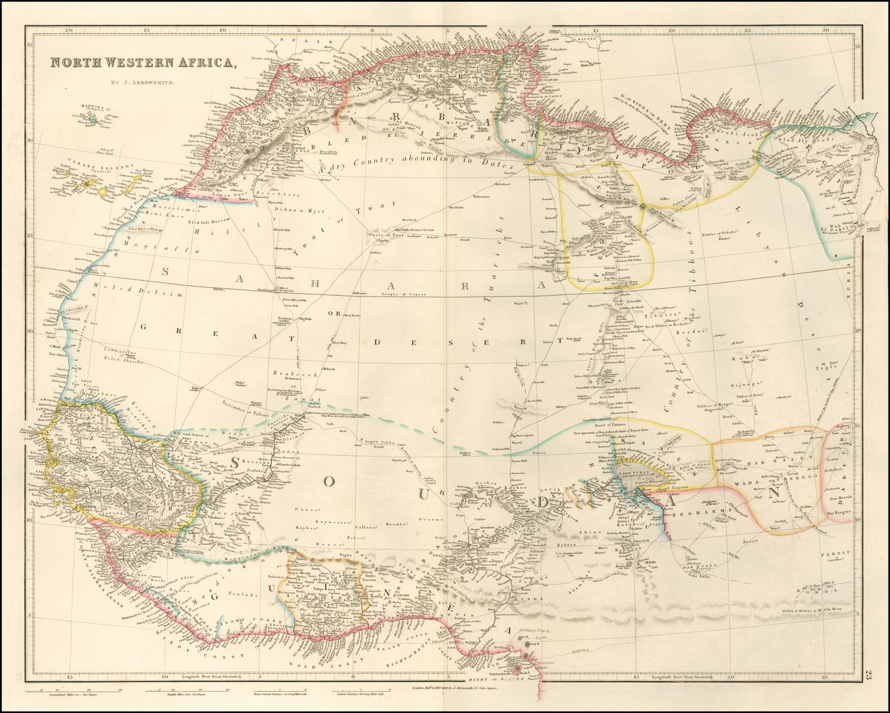 Mapa Afryki Północno-Zachodniej z 1842 r. autorstwa Johna Arrowsmitha autorstwa John Arrowsmith