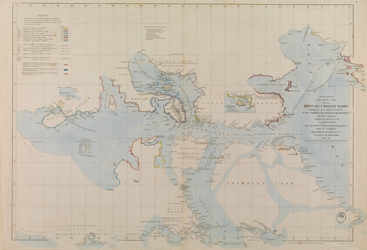 Powiększony plan zatoki Erebus i Terror - Zimowa kwatera sir Johna Franklina autorstwa John Arrowsmith