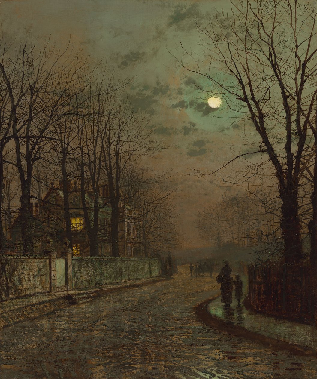 Mokra droga, Knostrop, Yorkshire, autor: John Atkinson Grimshaw, 1886 r. autorstwa John Atkinson Grimshaw