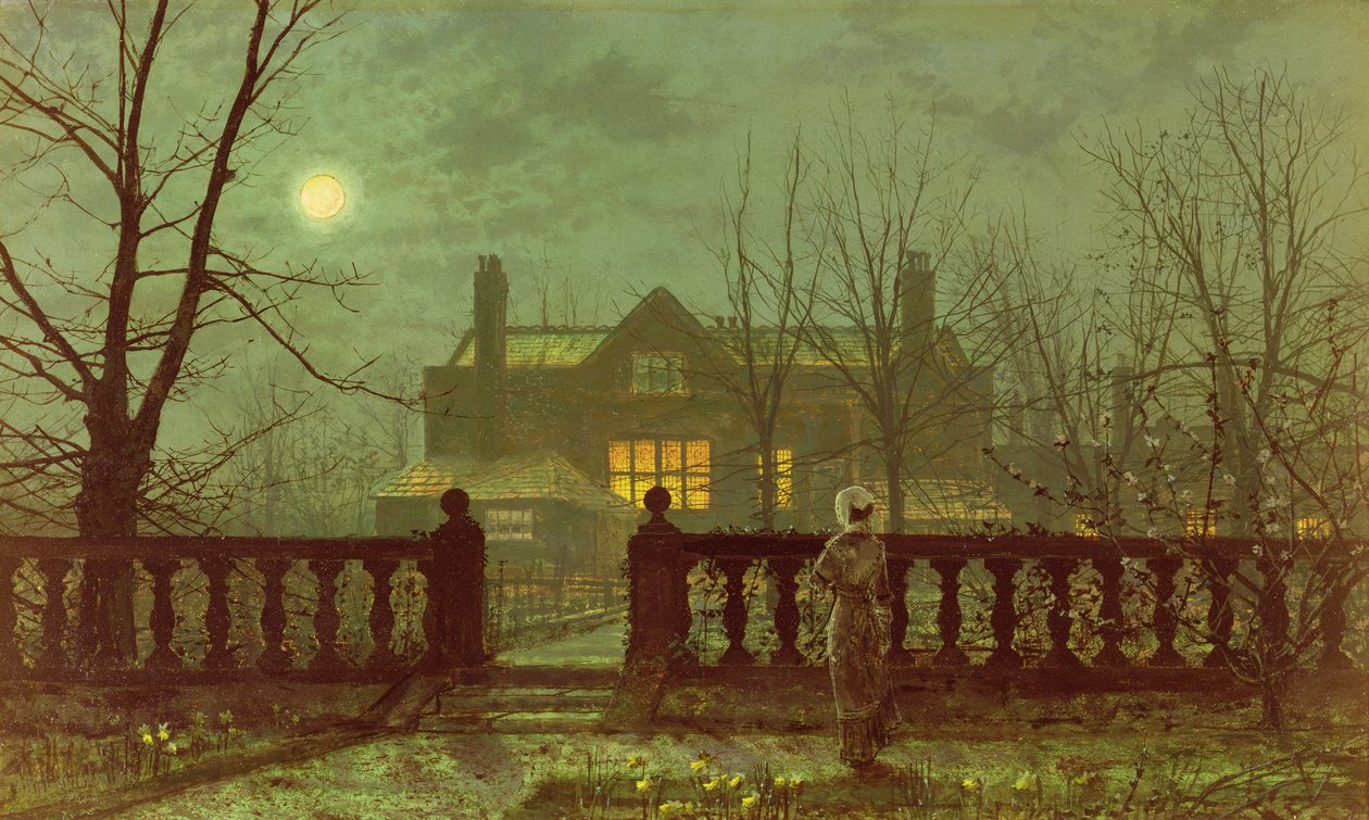 Pani w ogrodzie przy świetle księżyca, 1882 autorstwa John Atkinson Grimshaw