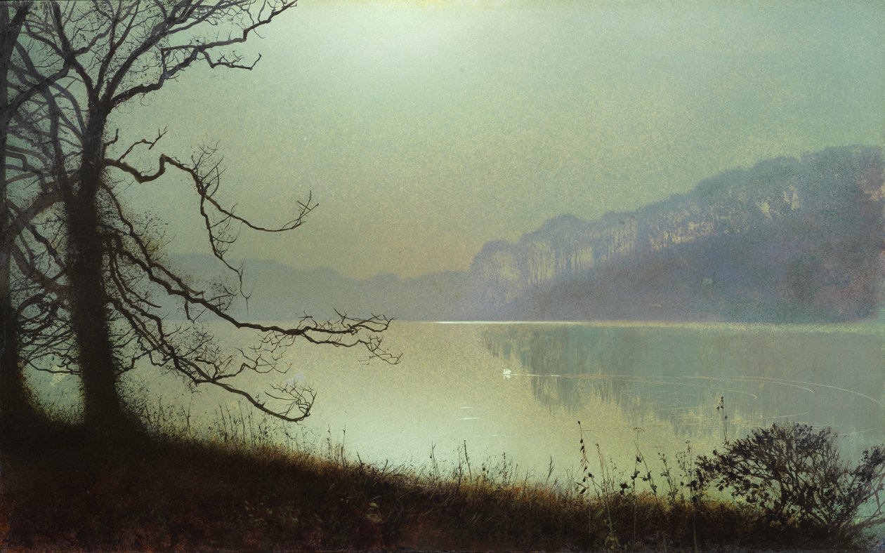 Nad jeziorem, Moonlight (olej na karcie) autorstwa John Atkinson Grimshaw