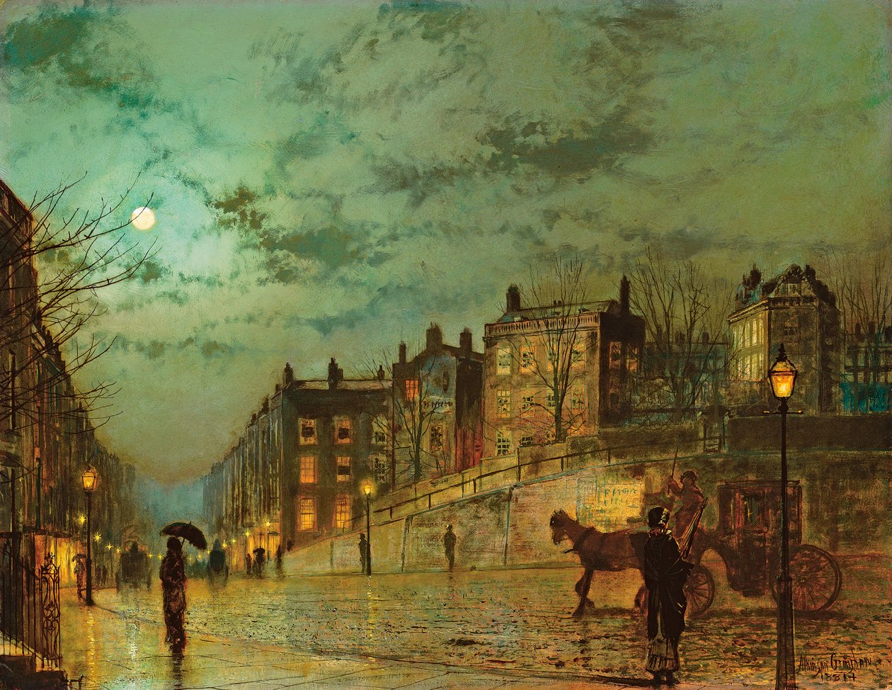 Hampstead Hill, patrząc w dół Heath Street, 1881 autorstwa John Atkinson Grimshaw
