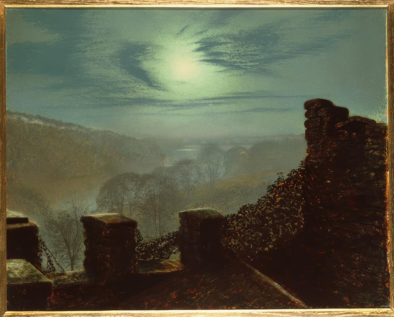 J.A.Grimshaw, Księżyc w pełni za chmurą cirrus z Roundhay P. autorstwa John Atkinson Grimshaw