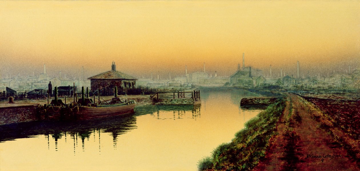 Knostrop Cut, Leeds, niedzielna noc autorstwa John Atkinson Grimshaw