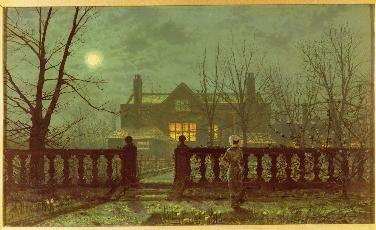 Pani w ogrodzie przy świetle księżyca, 1892 autorstwa John Atkinson Grimshaw