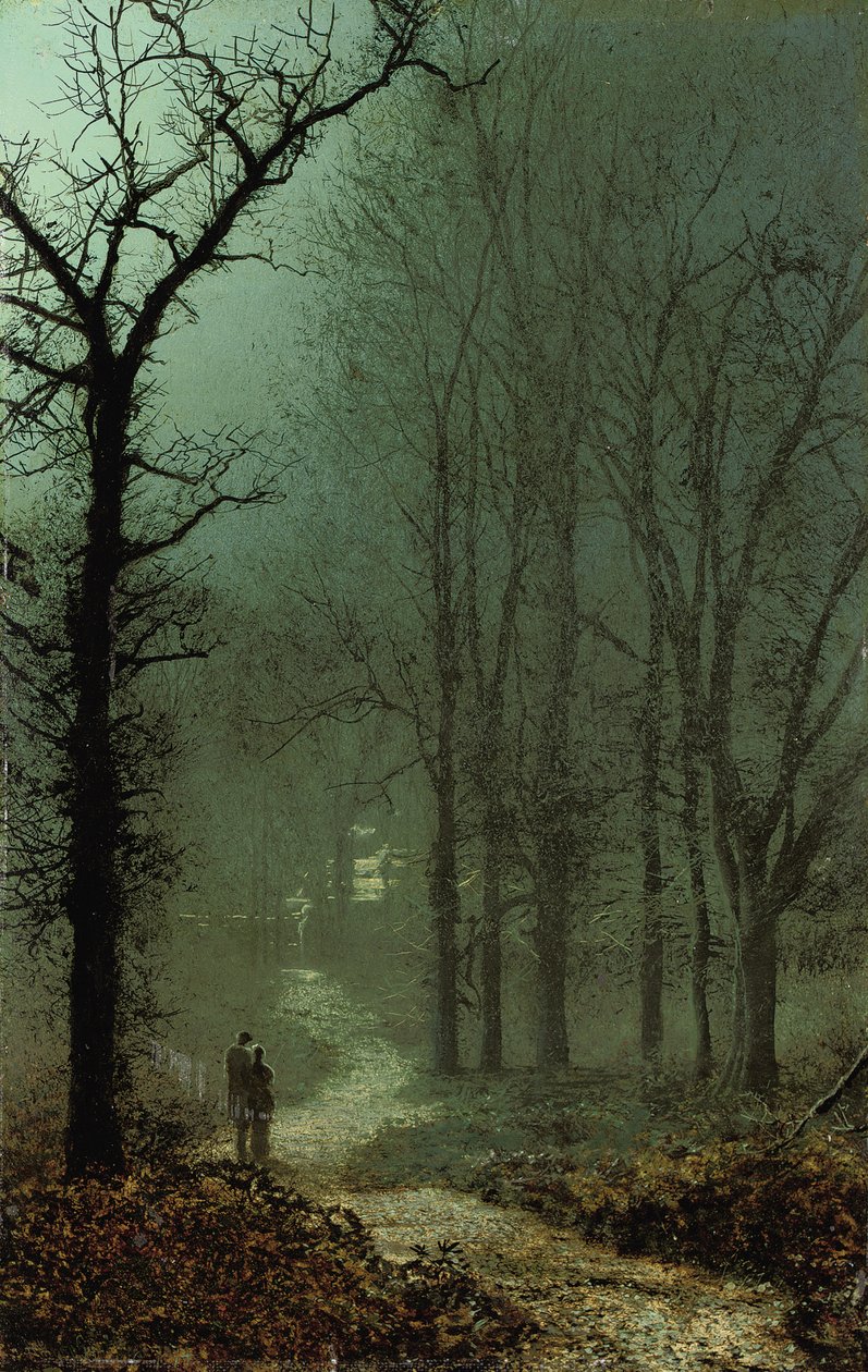 Kochankowie w lesie przy świetle księżyca, 1873 autorstwa John Atkinson Grimshaw